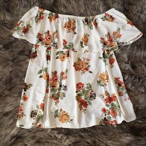 Off the shoulder floral shirt